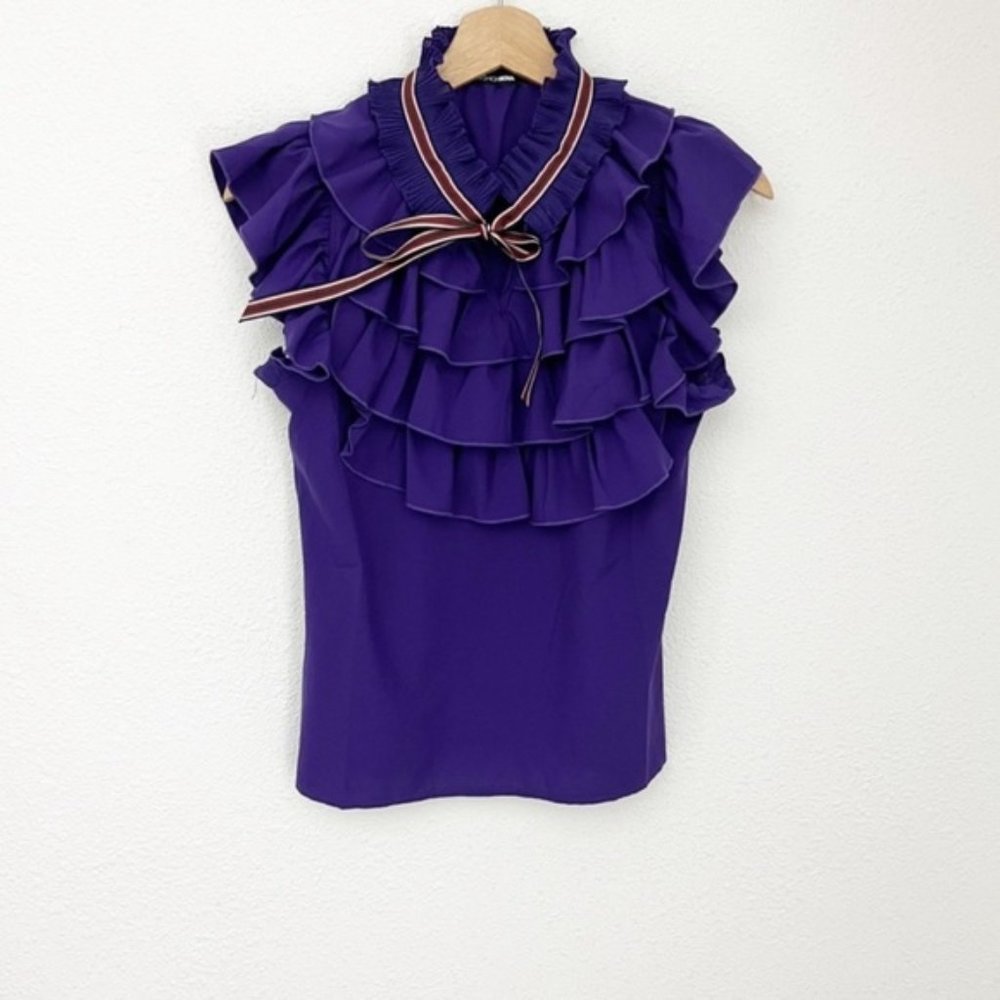 Fashion Nova l Purple Ruffle Neck Blouse